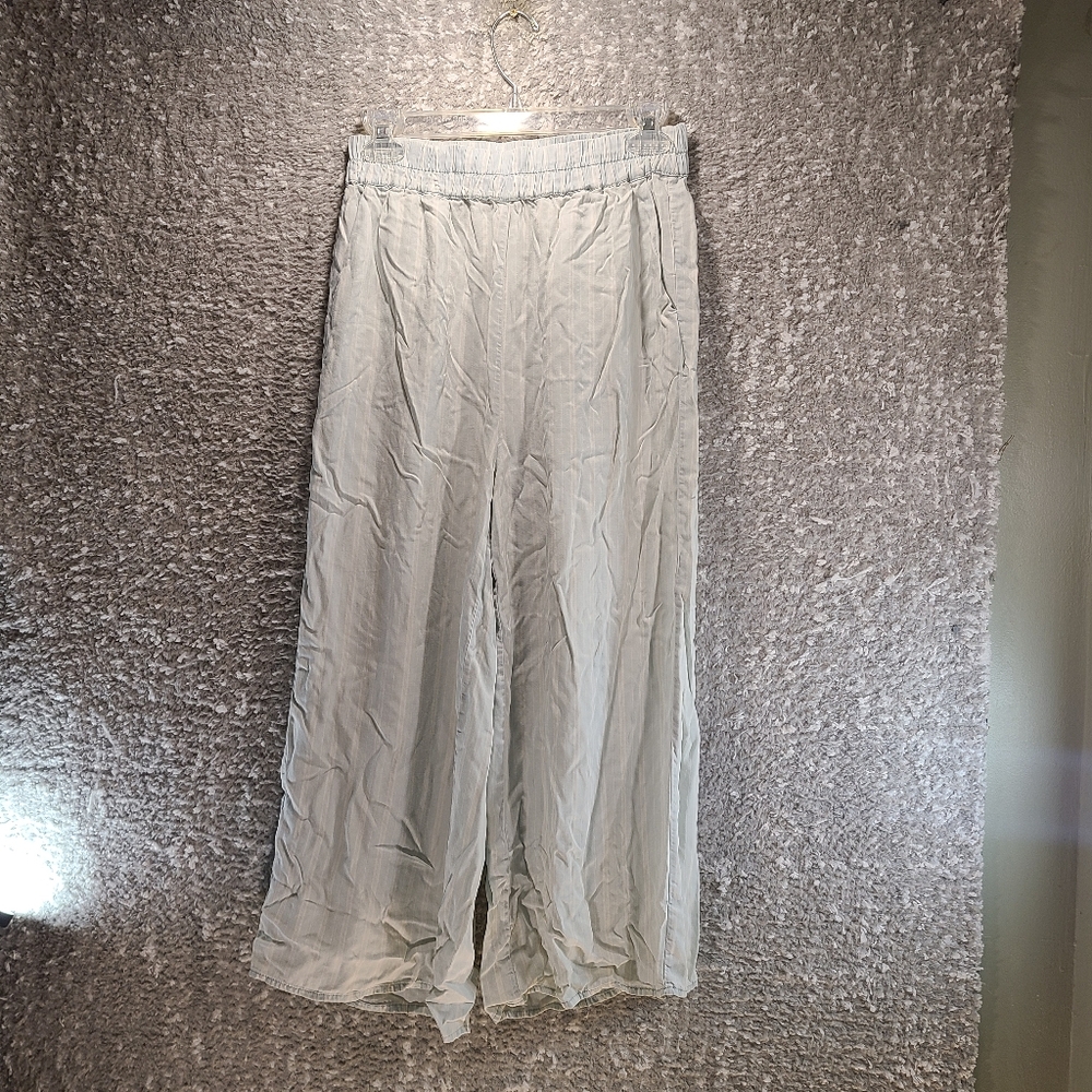 1250°C‎ High Waisted Cropped Pants 100% Tencel Gray White Women's Size Small
